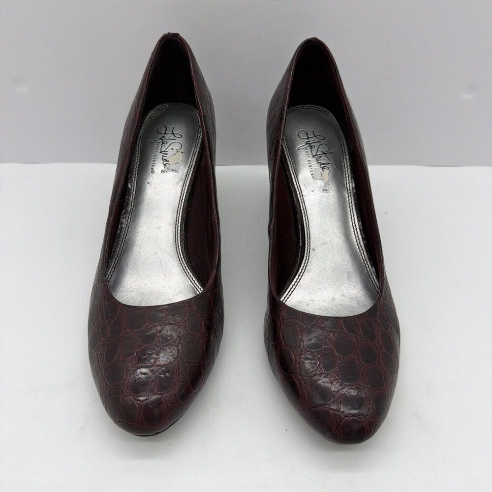 LifeStride Parigi Wine/Brown Croc Pumps Womens Sz 11 M Comfort Heels